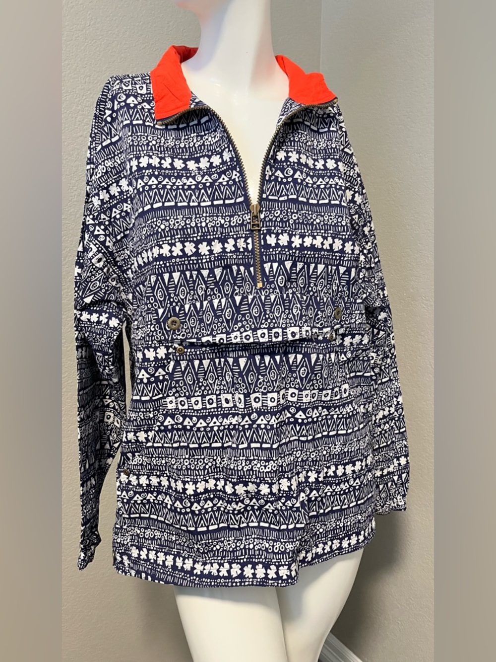 NIKE Vintage Women’s Tribal Print Amorak Nylon Navy /!White Jacket Size M